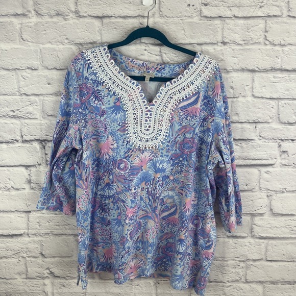 Talbots Tops - Talbots Resort Wear Boho  Embellished Crochet Neck Colorful Tunic Size 2X
